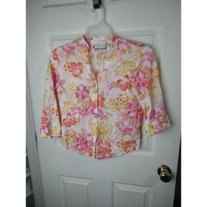 Alfred Dunner V Neck Floral Semi Sheer Slit Cuff Sleeve. 10P